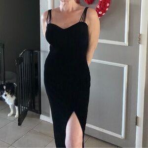 Vintage Retro 90s Velvet Prom Dress with Satin Bow